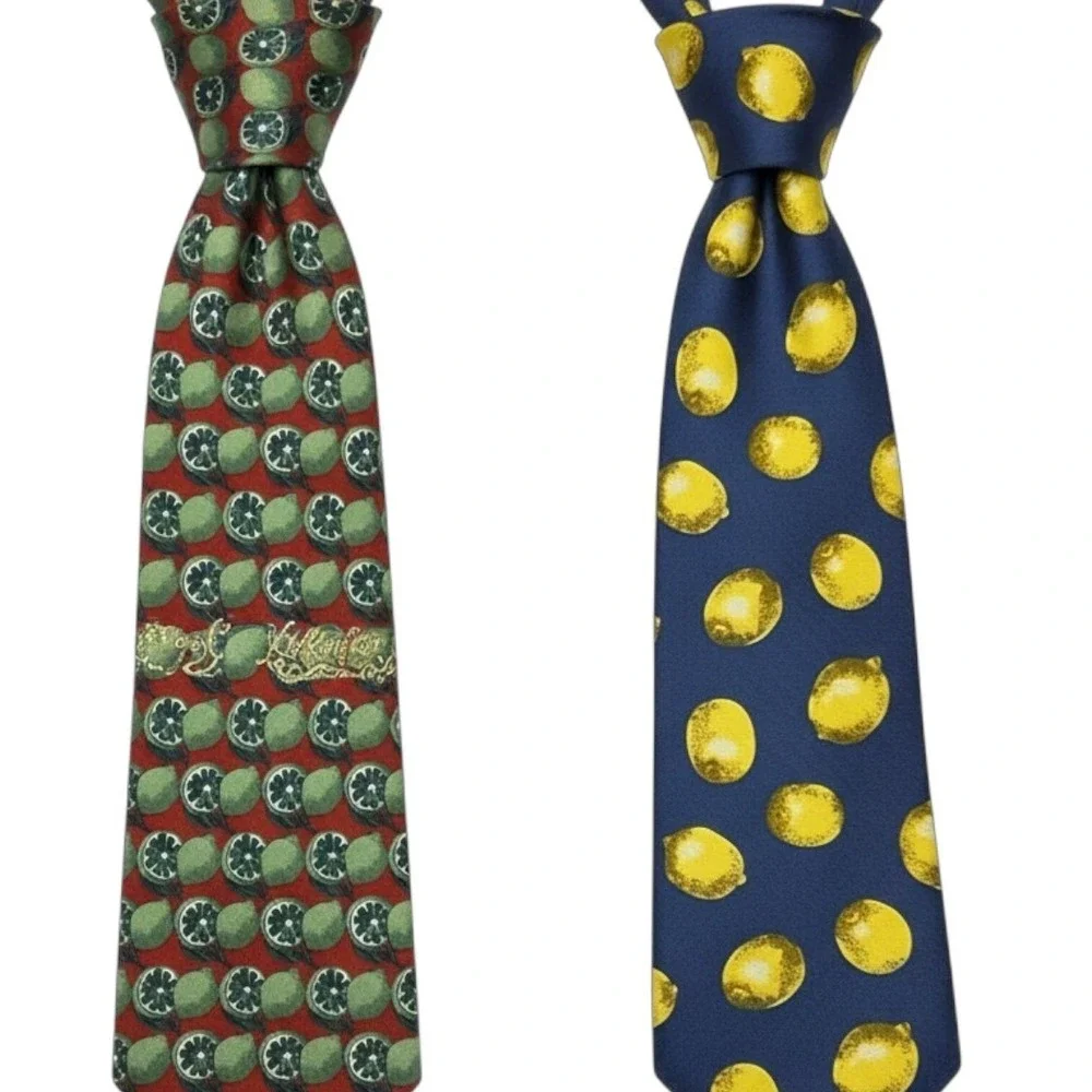 Gap Silk Necktie Set of 2 Ties‎ Mens OS Fruit Lemon Lime Citrus Novelty